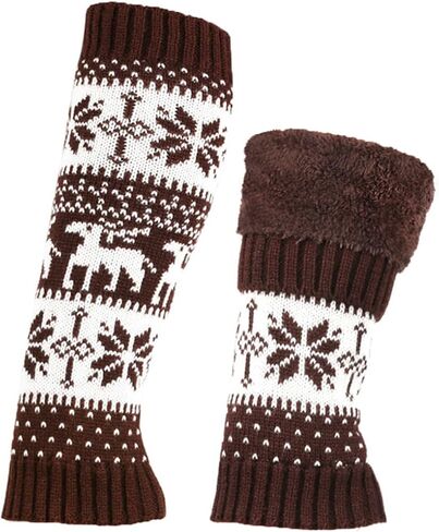 Women Fall Winter Knit Leg Warmers Christmas Snowflake Elk Print Fleece Lined Boot Cuffs Holiday Socks in Saudi Arabia