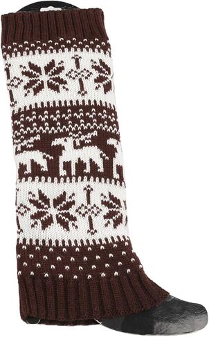 Women Fall Winter Knit Leg Warmers Christmas Snowflake Elk Print Fleece Lined Boot Cuffs Holiday Socks in Saudi Arabia