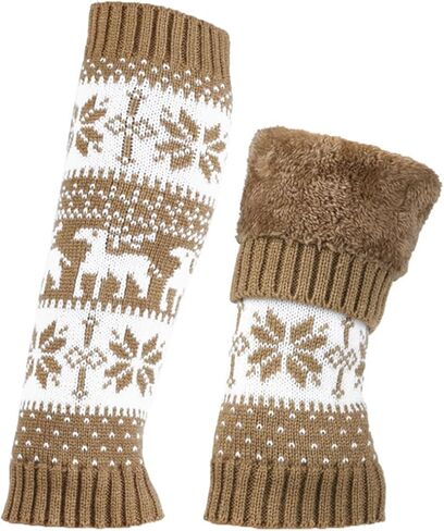 Women Fall Winter Knit Leg Warmers Christmas Snowflake Elk Print Fleece Lined Boot Cuffs Holiday Socks in Saudi Arabia