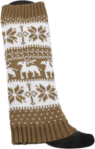 Women Fall Winter Knit Leg Warmers Christmas Snowflake Elk Print Fleece Lined Boot Cuffs Holiday Socks in Saudi Arabia