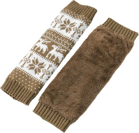 Women Fall Winter Knit Leg Warmers Christmas Snowflake Elk Print Fleece Lined Boot Cuffs Holiday Socks in Saudi Arabia