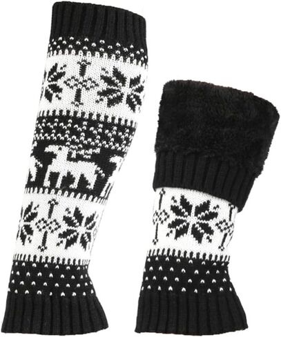Women Fall Winter Knit Leg Warmers Christmas Snowflake Elk Print Fleece Lined Boot Cuffs Holiday Socks in Saudi Arabia