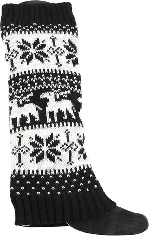 Women Fall Winter Knit Leg Warmers Christmas Snowflake Elk Print Fleece Lined Boot Cuffs Holiday Socks in Saudi Arabia