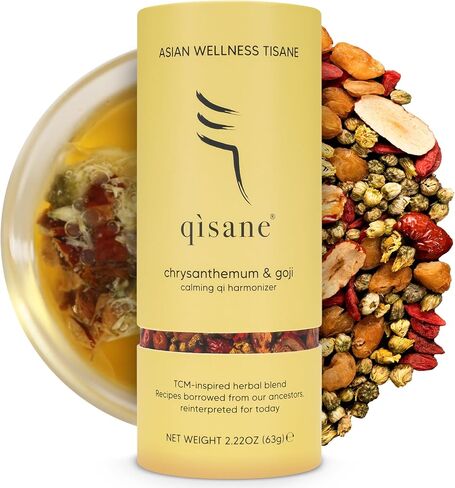 qìsane Chrysanthemum Tea Bags with Organic Dried Goji Berries - Dried Chrysanthemum Flowers, Dried Longan Fruit & Jujube Dates - Herbal Tea to Support Calmness & Well-Being - 10 sachets (~30 cups) in Saudi Arabia