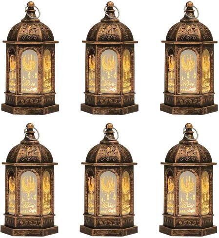 HAYP 6 قطع الفوانيس رمضان الديكور 5.2 "حجم الارتفاع معلقة مصباح عيد مبارك عديمة الشمعة مصباح الهدايا عيد الرمضان عيد الفطر للمنضد المنزلي ديكور غولدن أسود in Saudi Arabia