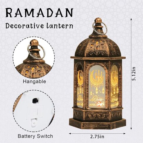 HAYP 6 قطع الفوانيس رمضان الديكور 5.2 "حجم الارتفاع معلقة مصباح عيد مبارك عديمة الشمعة مصباح الهدايا عيد الرمضان عيد الفطر للمنضد المنزلي ديكور غولدن أسود in Saudi Arabia