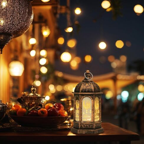 HAYP 6 قطع الفوانيس رمضان الديكور 5.2 "حجم الارتفاع معلقة مصباح عيد مبارك عديمة الشمعة مصباح الهدايا عيد الرمضان عيد الفطر للمنضد المنزلي ديكور غولدن أسود in Saudi Arabia