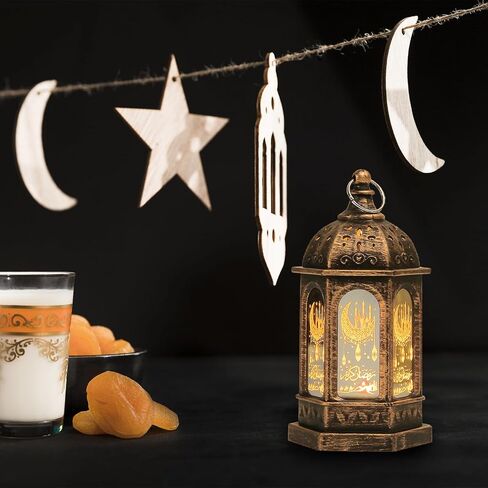 HAYP 6 قطع الفوانيس رمضان الديكور 5.2 "حجم الارتفاع معلقة مصباح عيد مبارك عديمة الشمعة مصباح الهدايا عيد الرمضان عيد الفطر للمنضد المنزلي ديكور غولدن أسود in Saudi Arabia