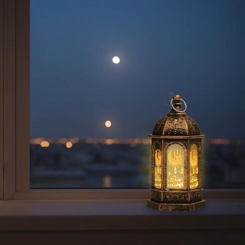 HAYP 6 قطع الفوانيس رمضان الديكور 5.2 "حجم الارتفاع معلقة مصباح عيد مبارك عديمة الشمعة مصباح الهدايا عيد الرمضان عيد الفطر للمنضد المنزلي ديكور غولدن أسود in Saudi Arabia