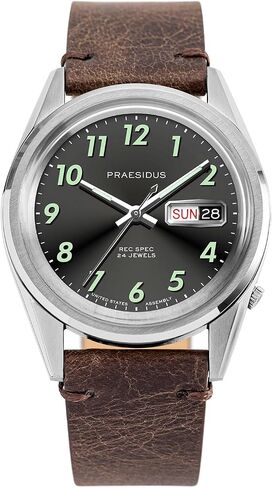 Rec Spec 38mm Men's Military Watch, NH36 Automatic Wrist Watch, 50M Water Resistant Field Watch with Leather/Rubber/Canvass Strap with Khaki Brown/OG and White Sunray/Popcorn Dial in Kuwait