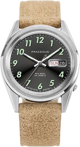 Rec Spec 38mm Men's Military Watch, NH36 Automatic Wrist Watch, 50M Water Resistant Field Watch with Leather/Rubber/Canvass Strap with Khaki Brown/OG and White Sunray/Popcorn Dial in Kuwait