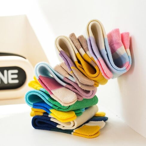 Kids Cotton Toe Socks, Five Finger Socks Rainbow Striped Crew Socks for Children 2-10 Years, 6 Pairs in Saudi Arabia
