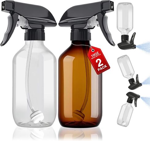 AMORIX Plastic Spray Bottles 2 Pack 360° Water Spray Bottle for Cleaning 10 oz/300 ml Upside Down Spray Bottle Small Mister Squirt Bottle with Adjustable Nozzle for Hair, Cooking, Plant, Pet in Saudi Arabia