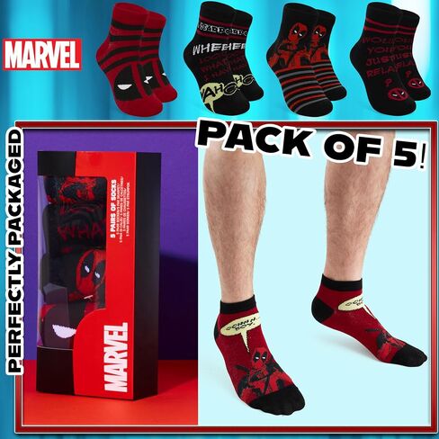 Marvel Mens Ankle Socks, Soft and Breathable Socks Pack of 5 - Gifts for Him in Saudi Arabia