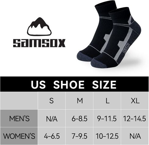 SAMSOX 2-Pair Merino Wool Ankle Running Hiking Socks, Made in USA Cushioned Sport Socks for Men & Women (Moab Quarter) in Kuwait