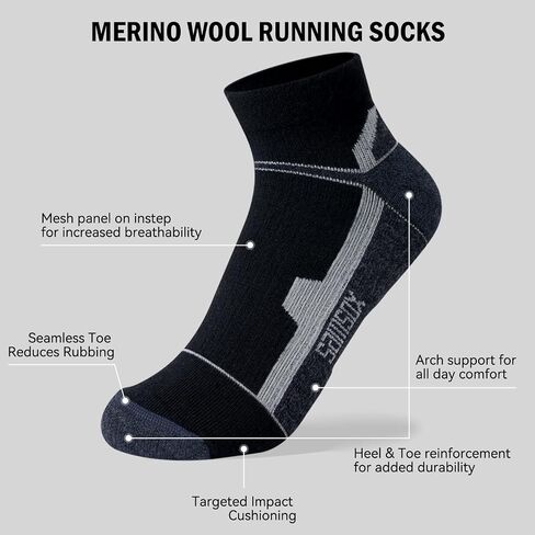 SAMSOX 2-Pair Merino Wool Ankle Running Hiking Socks, Made in USA Cushioned Sport Socks for Men & Women (Moab Quarter) in Kuwait
