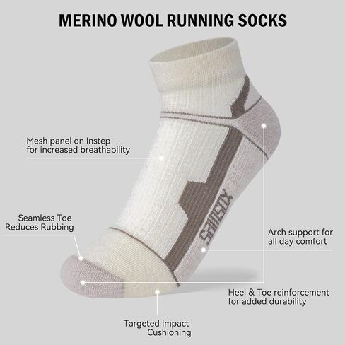 SAMSOX 2-Pair Merino Wool Ankle Running Hiking Socks, Made in USA Cushioned Sport Socks for Men & Women (Moab Quarter) in Kuwait