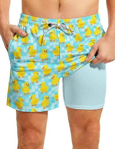 Funny Men's Swim Trunks with Compression Liner 5'' Inseam Quick Dry Beach Shorts Breathable Board Shorts for Men in Kuwait