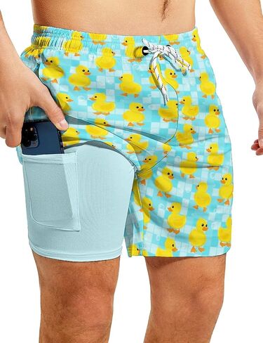 Funny Men's Swim Trunks with Compression Liner 5'' Inseam Quick Dry Beach Shorts Breathable Board Shorts for Men in Kuwait