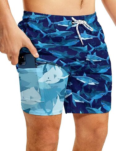 Funny Men's Swim Trunks with Compression Liner 5'' Inseam Quick Dry Beach Shorts Breathable Board Shorts for Men in Kuwait