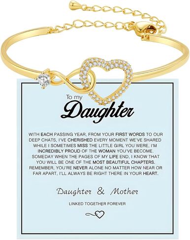 LIU JUN To My Daughter Forever Connected Bracelet From Mom, Infinity Love Cuff You Are Always In Mine Heart Cubic Zirconia Adjustable Womens Inspirational Gift Jewelry in Saudi Arabia