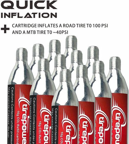 Ctrepower CO2 Bike Tire Inflator - Schrader and Presta Compatible CO2 Bike Pump with Button Design for Airflow Control- 6 x 16g Threaded CO2 Cartridges and Insulated Sleeve Included in Saudi Arabia