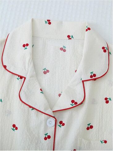 نساء 2 قطعة PJ مجموعة الكرز طباعة بيجاما الأكمام طويلة الأزر in Kuwait