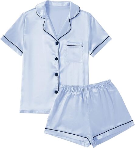 Lyaner Women's Satin Pajamas مجموعة قميص زر أقصى حريري مع شورتات مجموعة PJ in Saudi Arabia