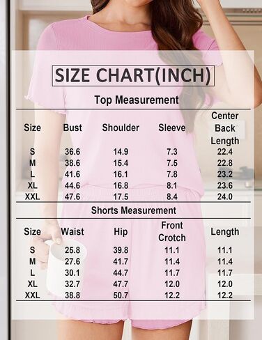 Ekouaer Womens Ribbed Knit Pajama Sets 2 Piece Short Sleeve Pjs Cute Pajamas Ruffle Lounge Sets Soft Sleepwear Set S-XXL in Saudi Arabia
