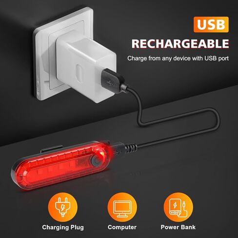 Ascher USB Rechargeable LED Bike Tail Light 2 Pack, Bright Bicycle Rear Cycling Safety Flashlight, 330mah Lithium Battery, 4 Light Mode Options, (2 USB Cables Included) in Kuwait