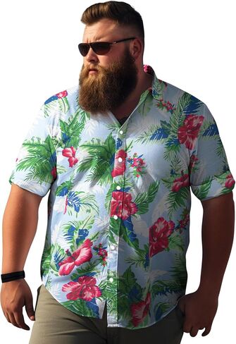 Weecreeture Big and Tall Men's Hawaiian Shirt - Short Sleeve, Tropical Floral Button Down Casual Summer Beach Shirt in Kuwait