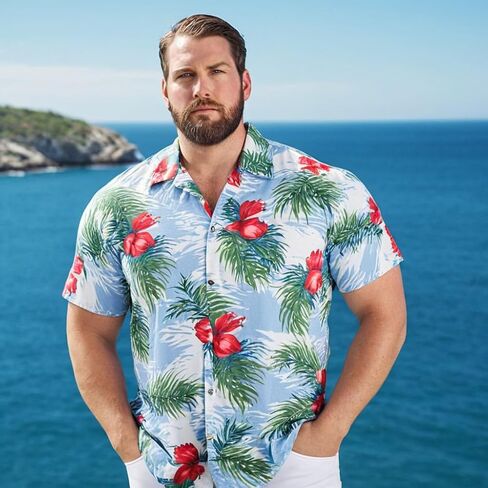 Weecreeture Big and Tall Men's Hawaiian Shirt - Short Sleeve, Tropical Floral Button Down Casual Summer Beach Shirt in Kuwait