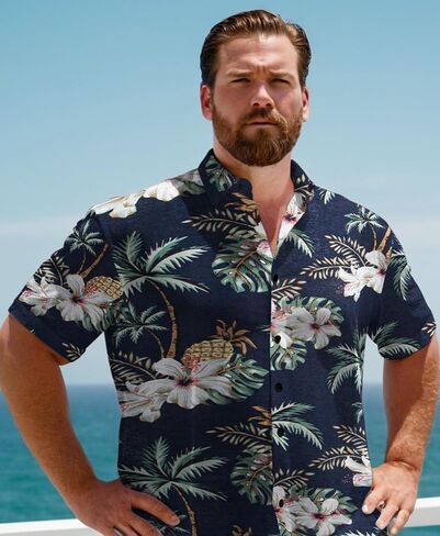 Weecreeture Big and Tall Men's Hawaiian Shirt - Short Sleeve, Tropical Floral Button Down Casual Summer Beach Shirt in Kuwait