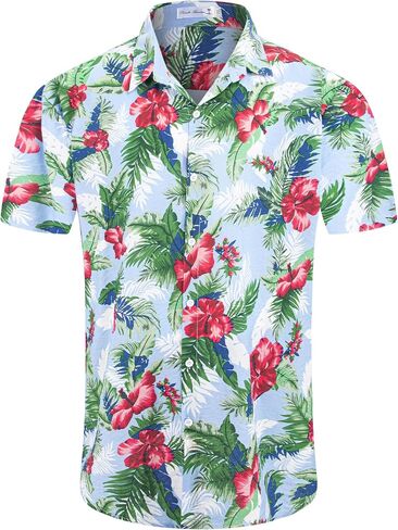 Weecreeture Big and Tall Men's Hawaiian Shirt - Short Sleeve, Tropical Floral Button Down Casual Summer Beach Shirt in Kuwait