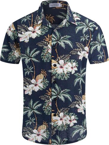 Weecreeture Big and Tall Men's Hawaiian Shirt - Short Sleeve, Tropical Floral Button Down Casual Summer Beach Shirt in Kuwait