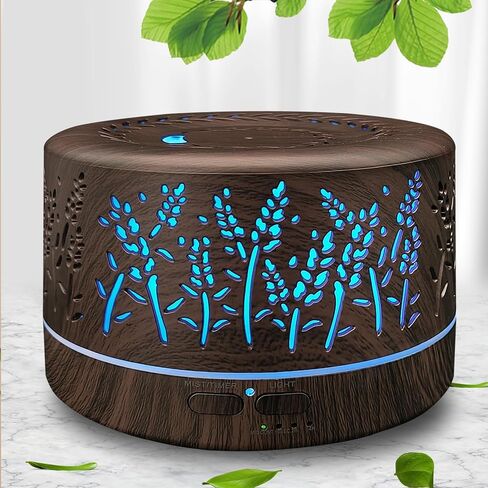 Diffusers for Essential Oils Large Room with R/C,600ml Essential Oil Diffusers for Home,Waterless Auto Off 7 Colors Changed 3 Mist Modes,Cool Mist Humidifiers for House Bedroom Decor,Gifts,Dark Wood in Saudi Arabia