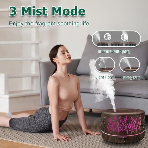 Diffusers for Essential Oils Large Room with R/C,600ml Essential Oil Diffusers for Home,Waterless Auto Off 7 Colors Changed 3 Mist Modes,Cool Mist Humidifiers for House Bedroom Decor,Gifts,Dark Wood in Saudi Arabia