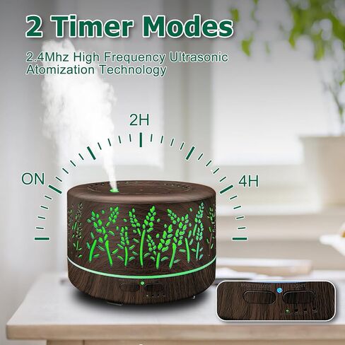 Diffusers for Essential Oils Large Room with R/C,600ml Essential Oil Diffusers for Home,Waterless Auto Off 7 Colors Changed 3 Mist Modes,Cool Mist Humidifiers for House Bedroom Decor,Gifts,Dark Wood in Saudi Arabia