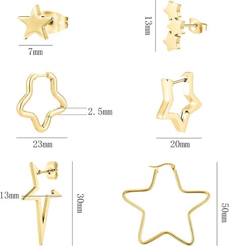NEWITIN 6 Pairs Star Earrings for Women Hypoallergenic Studs Silver Gold Star Earring 18K Gold Plated Cartilage Stud Earrings Stars Hoop Earring for Women in Saudi Arabia