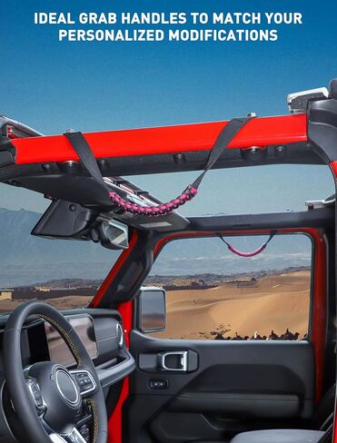 Savadicar 2 Pack Roll Bar Grab Handles for 2018-2024 Jeep Wrangler JL JLU 4XE & Gladiator JT, Roof Top Paracord Handle for Secure Grip, Essential Interior Accessories, Pink in Kuwait