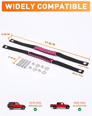 Savadicar 2 Pack Roll Bar Grab Handles for 2018-2024 Jeep Wrangler JL JLU 4XE & Gladiator JT, Roof Top Paracord Handle for Secure Grip, Essential Interior Accessories, Pink in Kuwait
