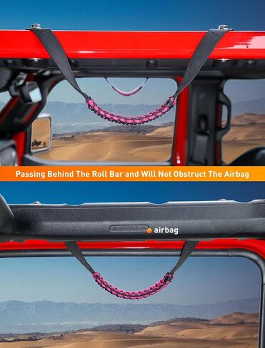 Savadicar 2 Pack Roll Bar Grab Handles for 2018-2024 Jeep Wrangler JL JLU 4XE & Gladiator JT, Roof Top Paracord Handle for Secure Grip, Essential Interior Accessories, Pink in Kuwait
