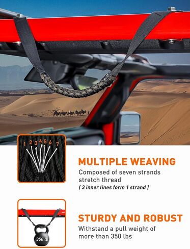 SavadiCar 2 Pack Roll Bar Grab Bandles لعام 2018-2024 Jeep Wrangler JL Jlu 4xe & Gladiator JT ، مقبض Paracord Top Roof للقبضة الآمنة ، الملحقات الداخلية الأساسية ، الوردي in Kuwait