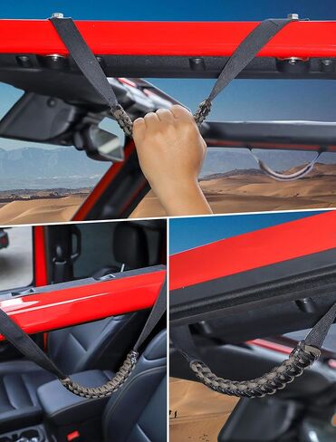SavadiCar 2 Pack Roll Bar Grab Bandles لعام 2018-2024 Jeep Wrangler JL Jlu 4xe & Gladiator JT ، مقبض Paracord Top Roof للقبضة الآمنة ، الملحقات الداخلية الأساسية ، الوردي in Kuwait
