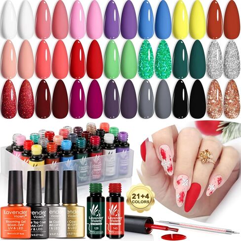 Lavender Violets 42 Pcs Gel Nail Polish Set with 36 Gel polish Colors Coat, 6 Bottles of Base top Coat, Glossy Matte Diamond Shine Glow in the Dark Top Coat for Nail Art C950 in Saudi Arabia