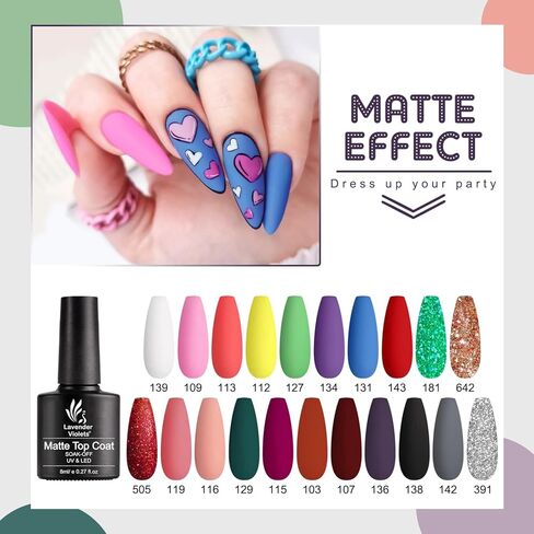 Lavender Violets 42 Pcs Gel Nail Polish Set with 36 Gel polish Colors Coat, 6 Bottles of Base top Coat, Glossy Matte Diamond Shine Glow in the Dark Top Coat for Nail Art C950 in Saudi Arabia