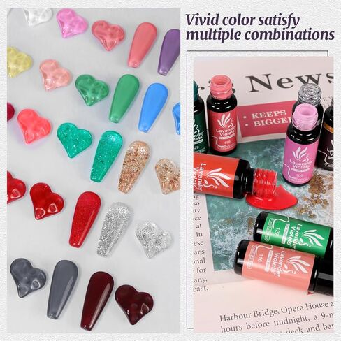 Lavender Violets 42 Pcs Gel Nail Polish Set with 36 Gel polish Colors Coat, 6 Bottles of Base top Coat, Glossy Matte Diamond Shine Glow in the Dark Top Coat for Nail Art C950 in Saudi Arabia