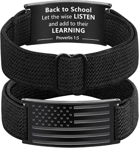 Valentines Day Gifts - Patriotic American Flag Bracelet for Men - Military Adjustable Black Elastic Strap with Bible Verse - Veteran Gifts, Birthday Gift for Boys in Kuwait
