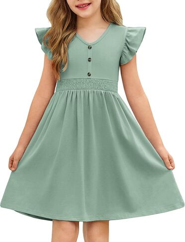 أرشينر فتيات الفتيات الفتيات الكشكش الأكمام a-line v-sundress sundress swing swing midi dress مع جيوب in Kuwait