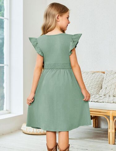 أرشينر فتيات الفتيات الفتيات الكشكش الأكمام a-line v-sundress sundress swing swing midi dress مع جيوب in Kuwait